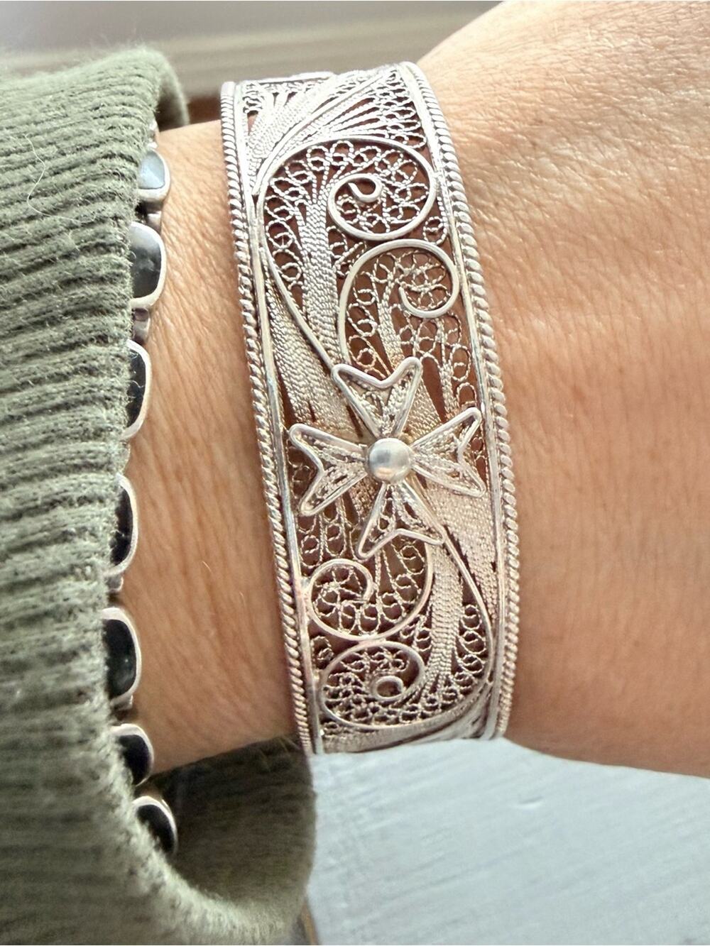 925 Sterling Silver Cuff  Maltese cross filigree cuff bracelet